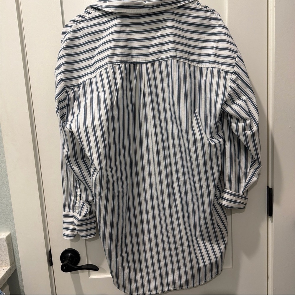 Maeve Anthropologie Blue and White Striped Button Shirt minimalist classic - Picture 9 of 11